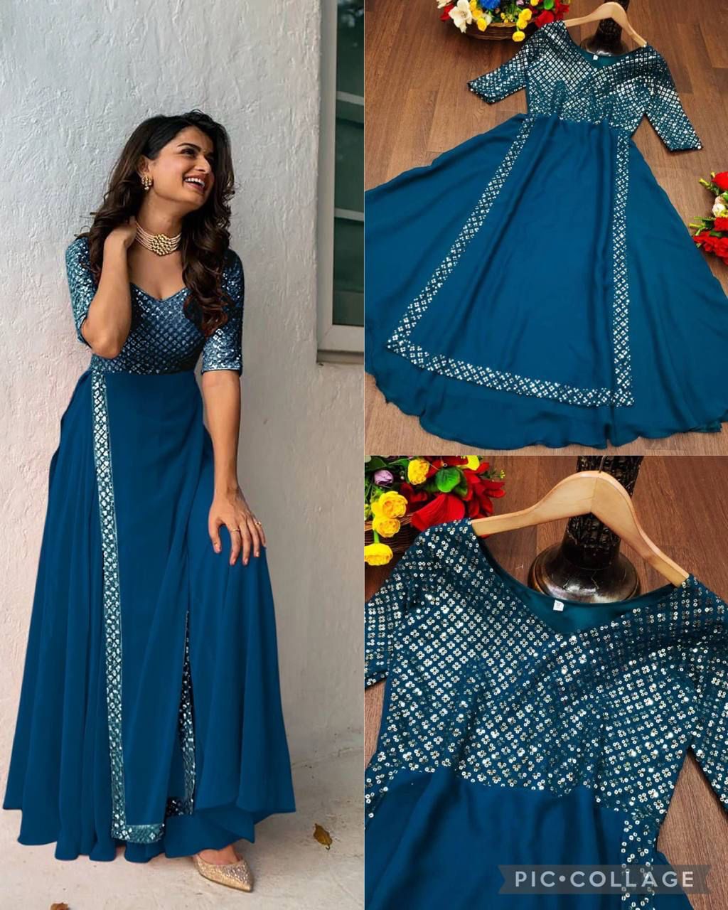 Heavy Faux Georgette With Embroidery With Sequence Work - SSVS09
