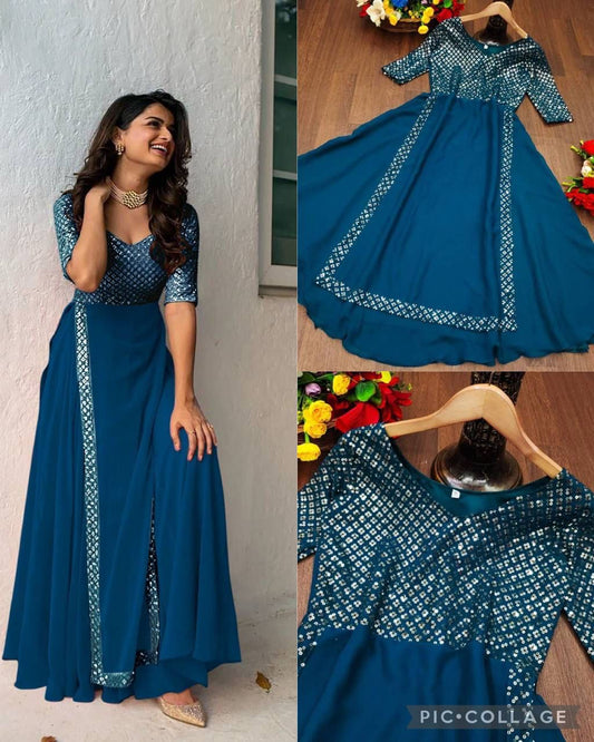 Heavy Faux Georgette With Embroidery With Sequence Work - SSVS09