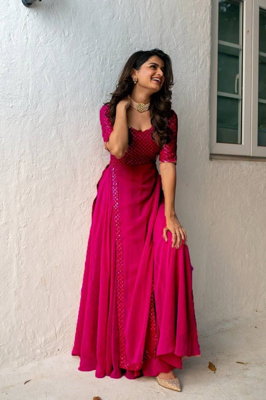 Heavy Faux Georgette With Embroidery With Sequence Work - SSVS01