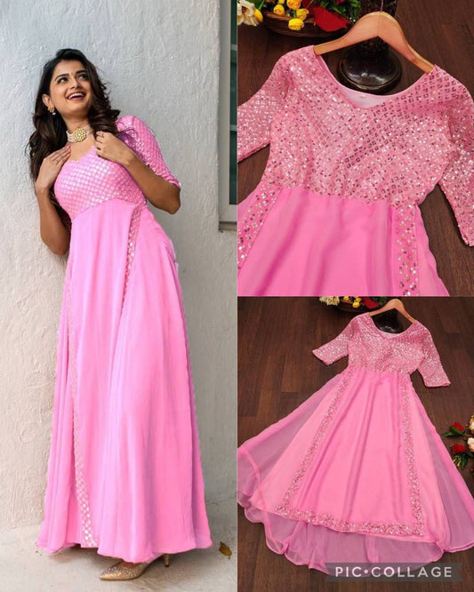 Heavy Faux Georgette With Embroidery With Sequence Work - SSVS08