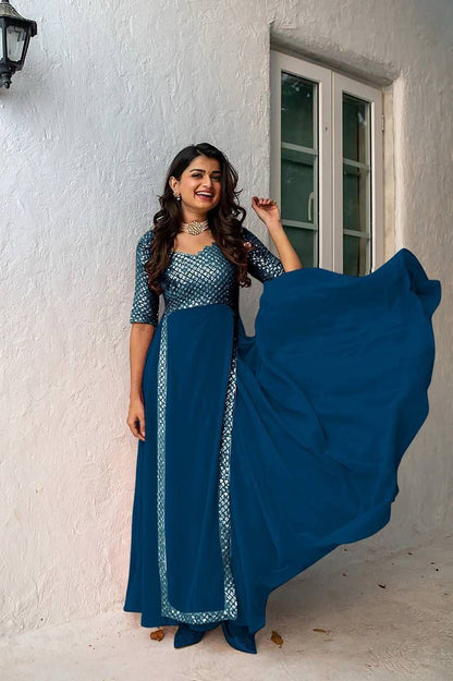 Heavy Faux Georgette With Embroidery With Sequence Work - SSVS09