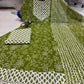 Big Size Pure Cotton Kurti Pent Duppata Set - Olive Green - SSBO2