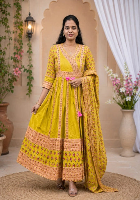 Jaipuri Cotton Panel Cut Anarkali