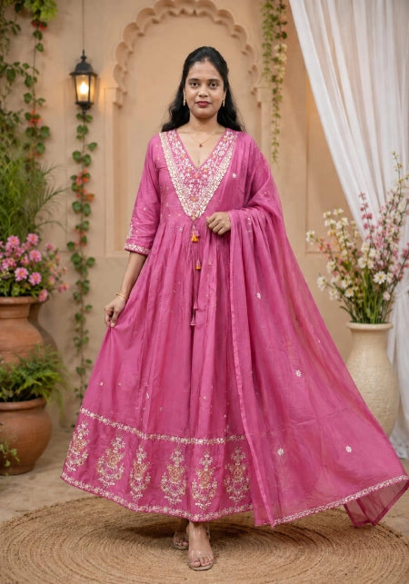 Jaipuri Cotton Panel Cut Anarkali