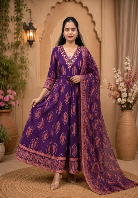 Jaipuri Cotton Panel Cut Anarkali