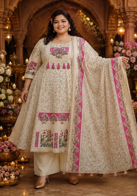 Plus Size Half White Malmal Cotton(3XL to 6XL)