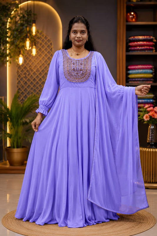 Premium Georgette Panel Cut Anarkali - Lavander
