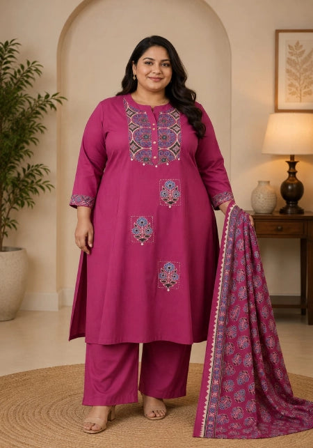 Plus Size Side-Open Cotton 3-Piece Sets