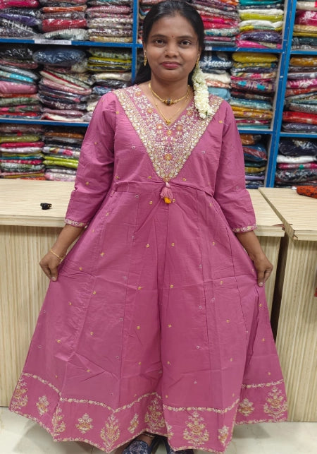 Jaipur Cotton onion pink Panel Cut Anarkali