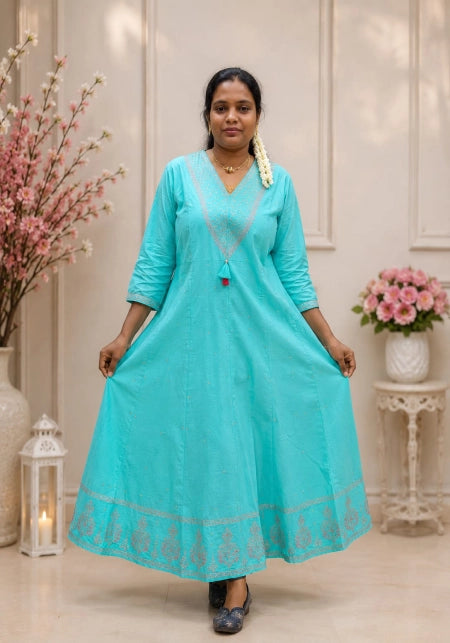 Jaipur Cotton iceblue Panel Cut Anarkali