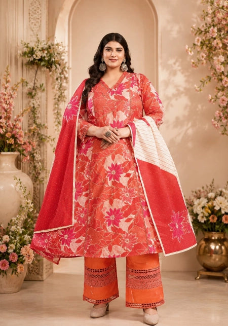 Plus Size Aquopa Pattern Panel-Cut mul cotton Anarkali (3XL to 6XL)