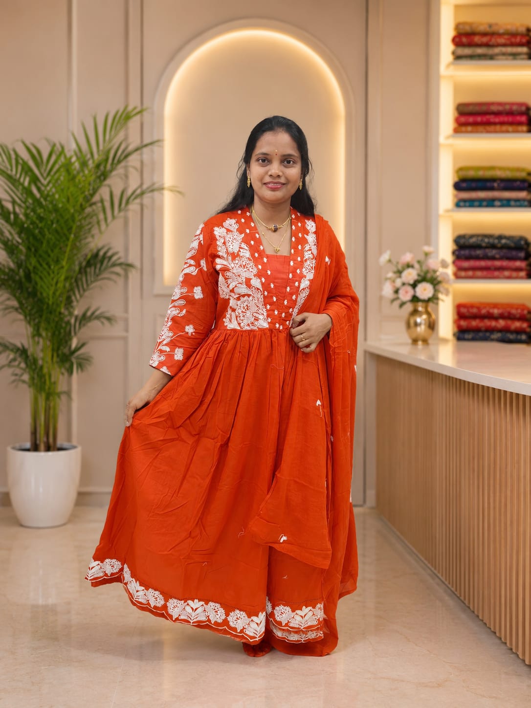 Cotton Umbrella Top With Dupatta