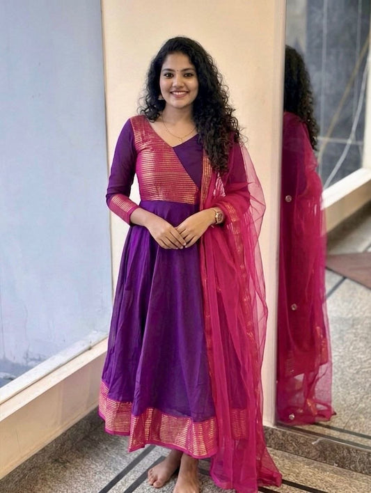 Plus Size Span Cotton  Umbrella Top with Dupatta