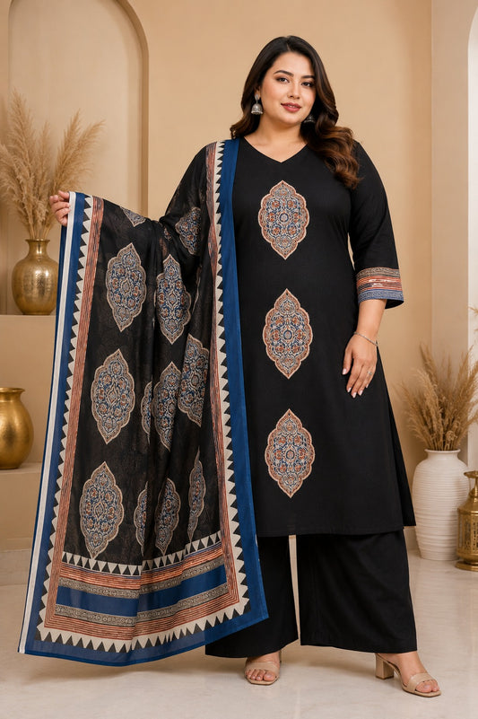 Plus Size Cotton Mirror 3pcs Set Side Open