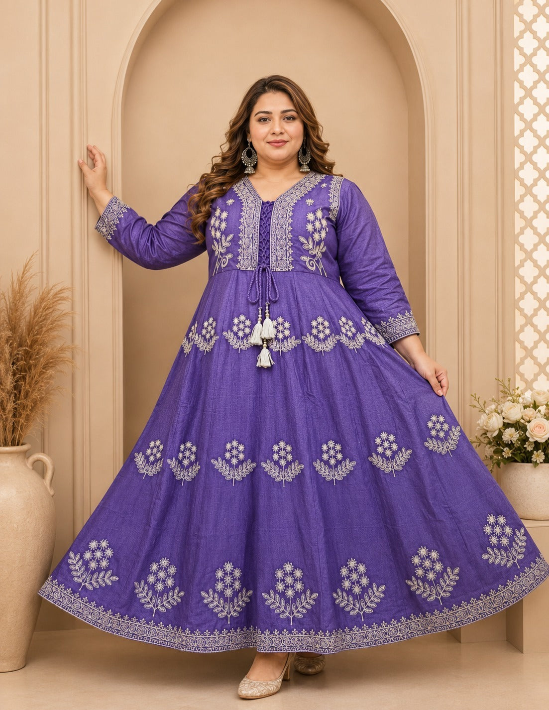 Plus Size 3 Layer Thread Emporidary Anarkali