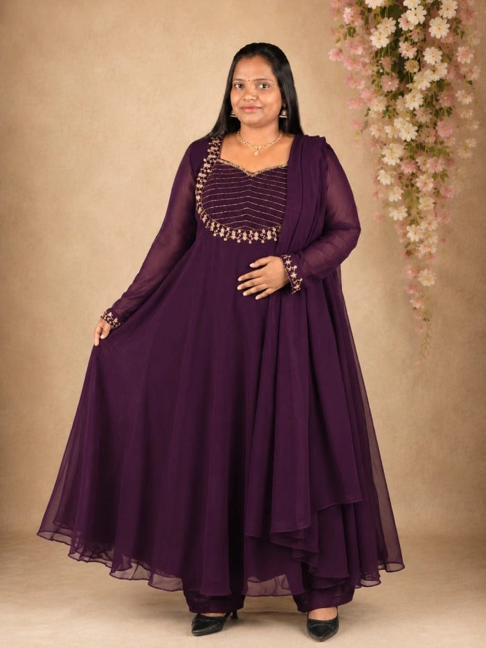 Plus Size Heart model Aari work Anarkali