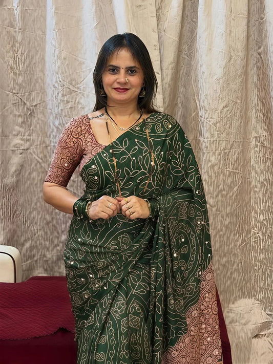 Satin Viscose  Ajarat Mirror Saree