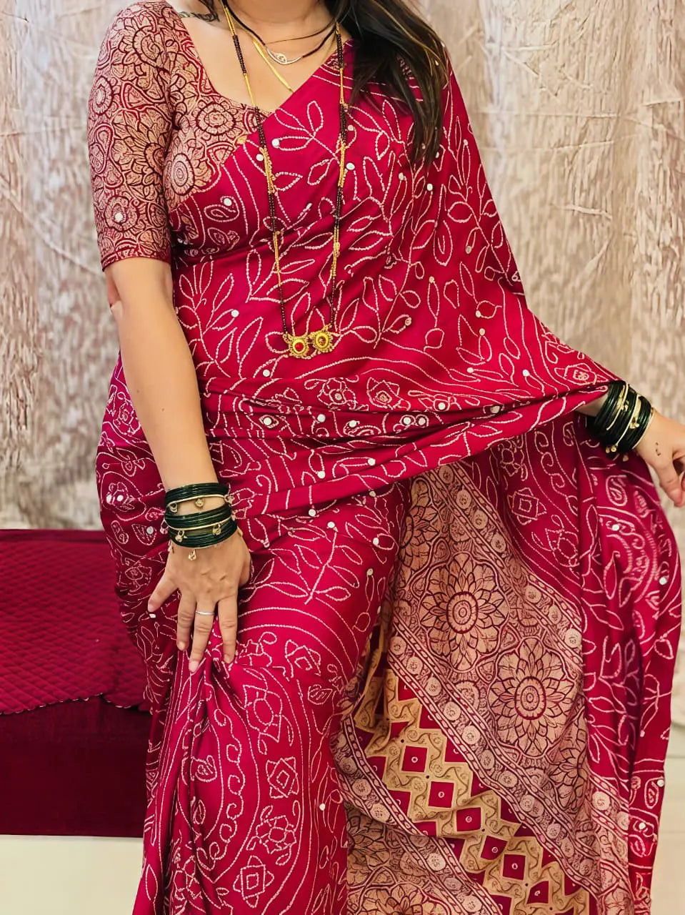 Satin Viscose  Ajarat Mirror Saree