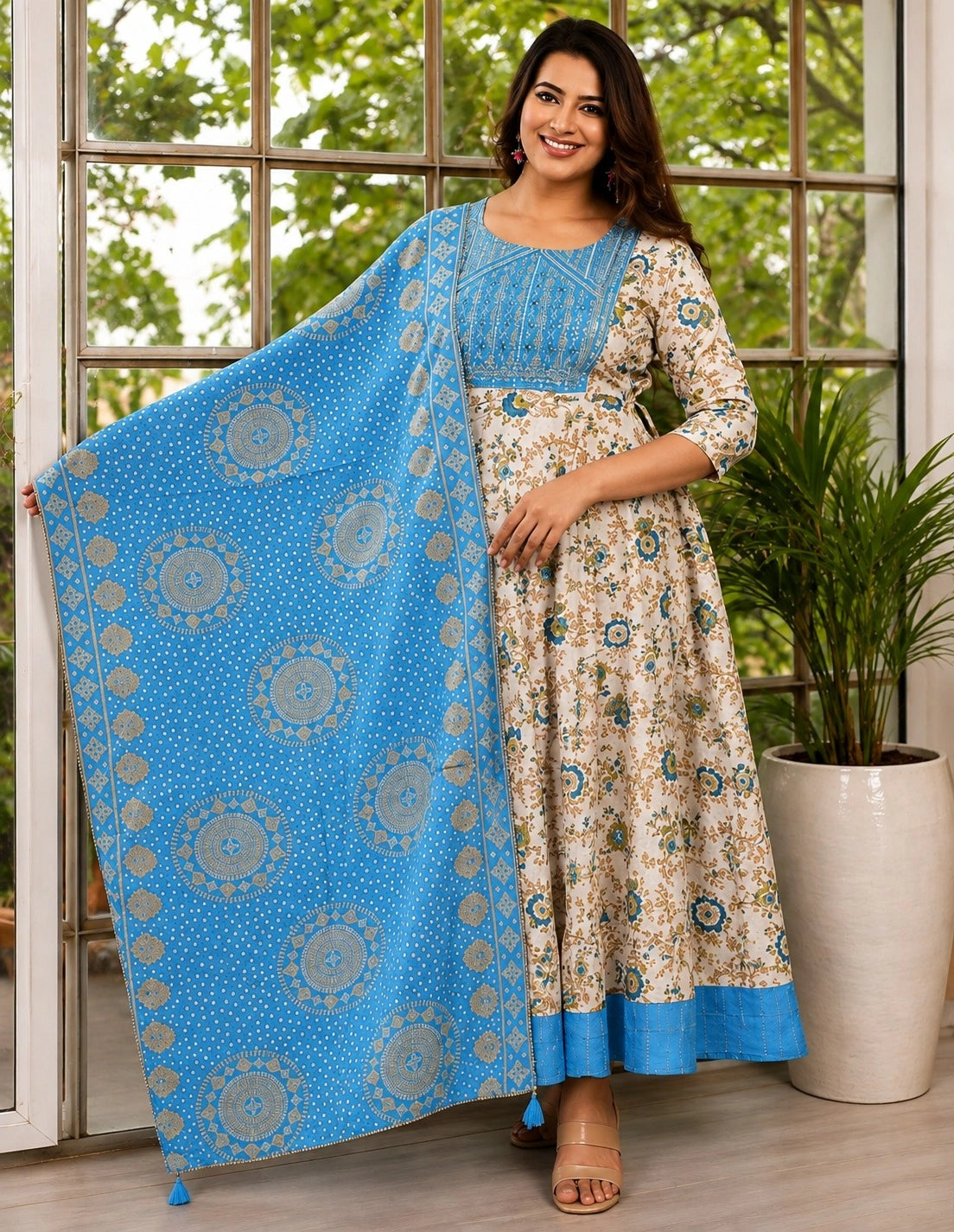 Plus Size Jaipur Cotton Umbrella with Dupatta