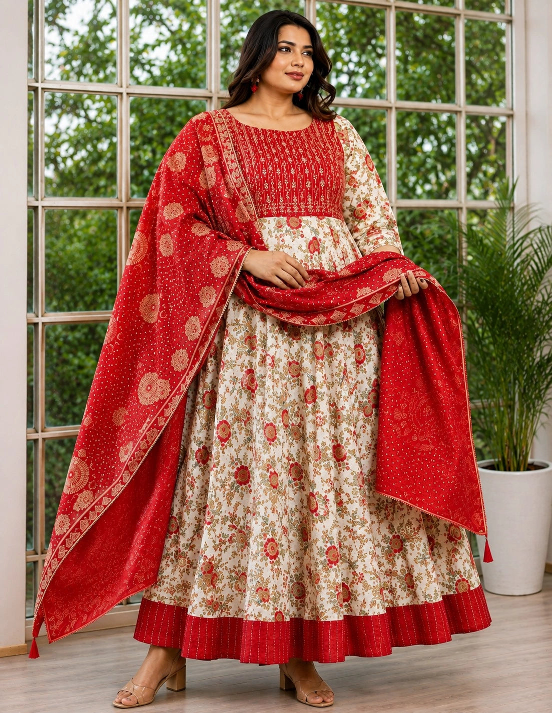 Plus Size Jaipur Cotton Umbrella with Dupatta