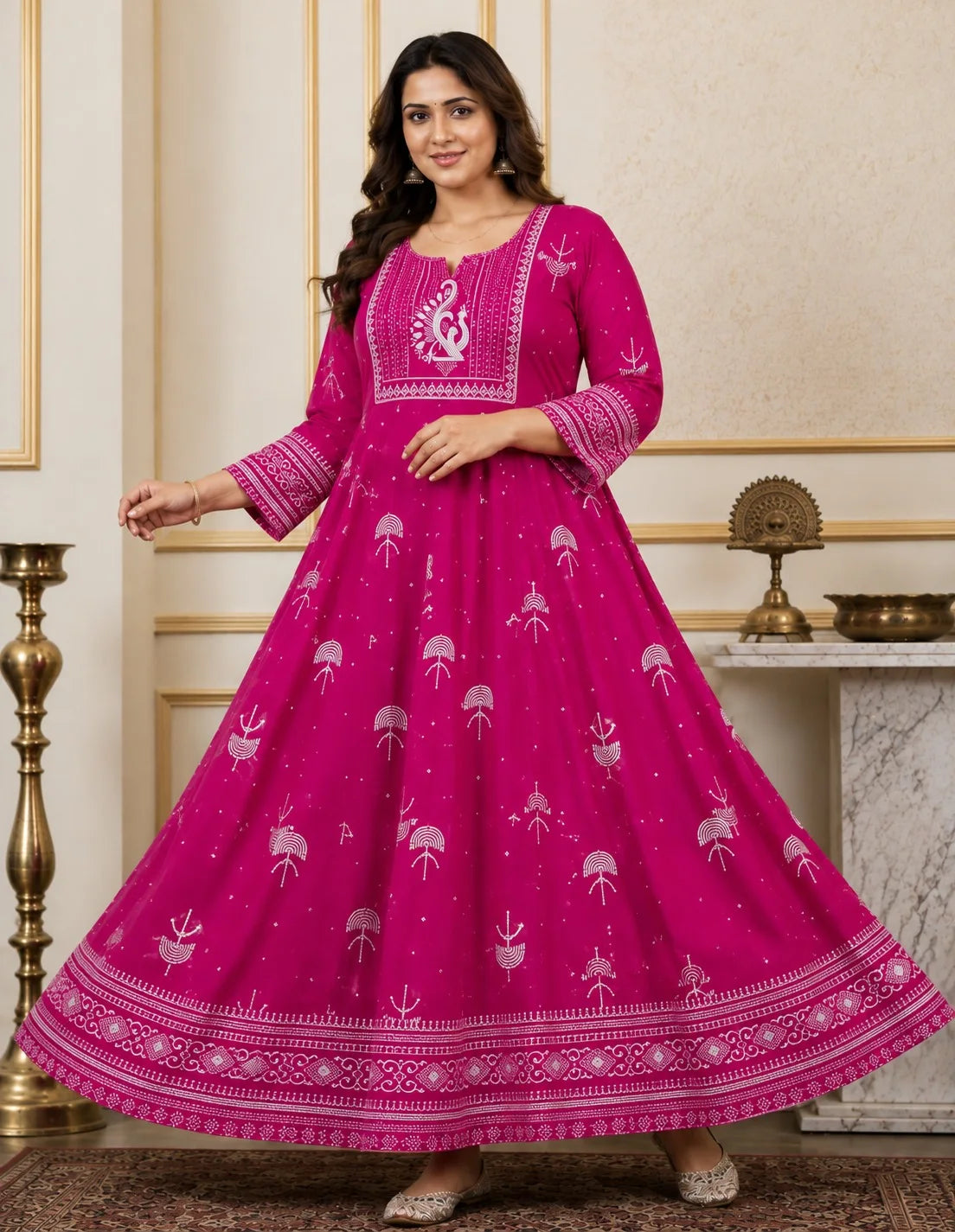 Plus Size Jaipur Umbrella Patch Work - Cotton Anarkali