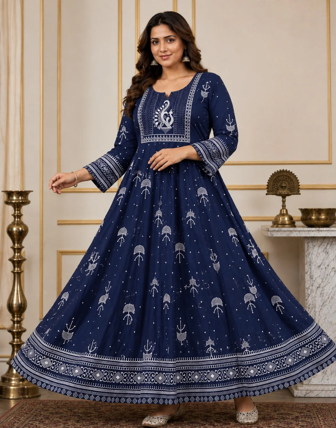 Plus Size Jaipur Umbrella Patch Work - Cotton Anarkali