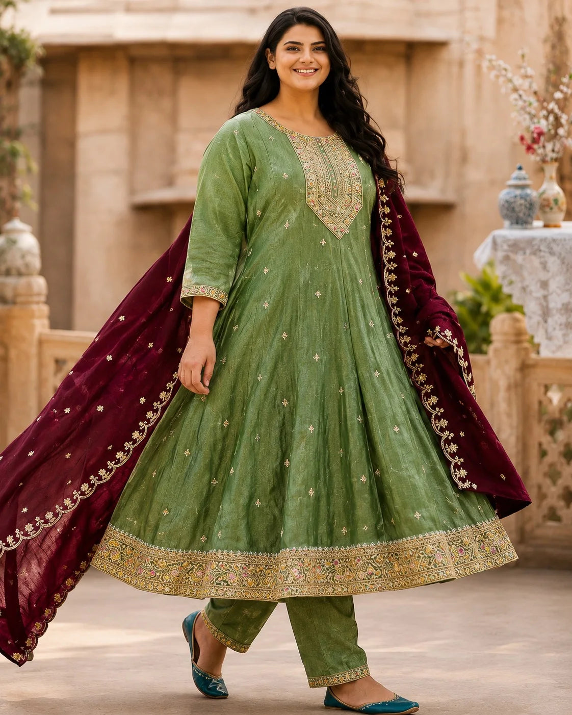 Plus Size Vizhitra Silk kalimodel 3 Piece Set
