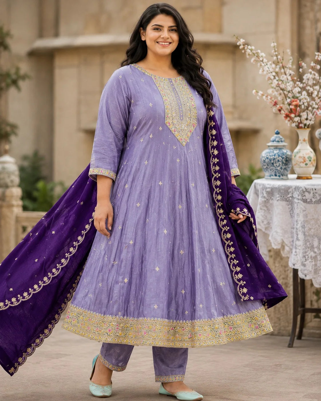Plus Size Vizhitra Silk kalimodel 3 Piece Set