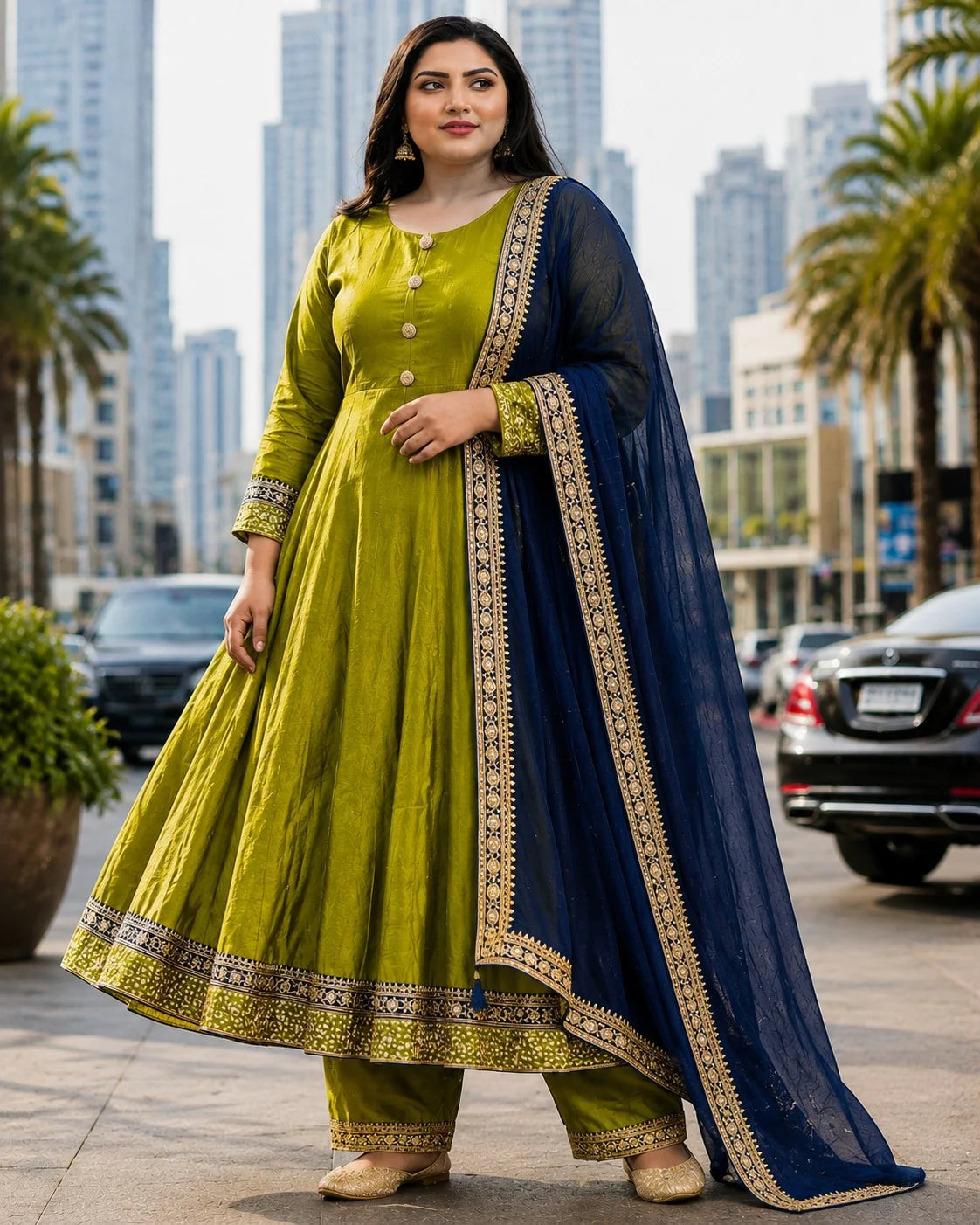 Plus Size Vizhitra Silk 3pcs Party Wear