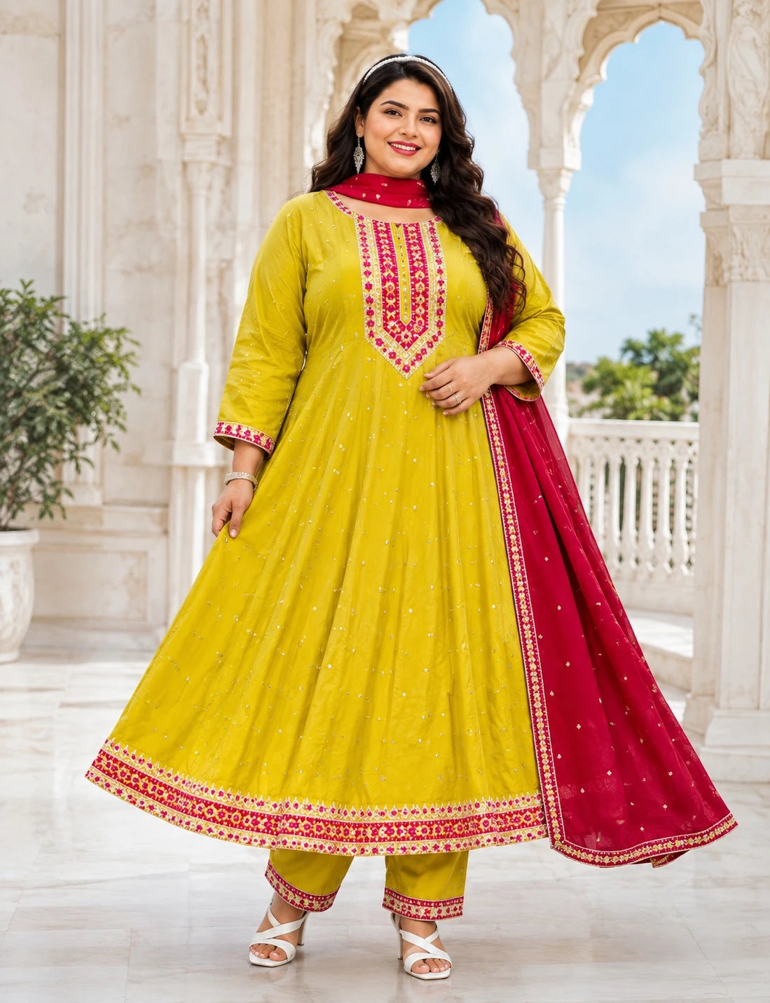 Plus Size Vizhitra Silk 3pcs Party Wear - Kali Model