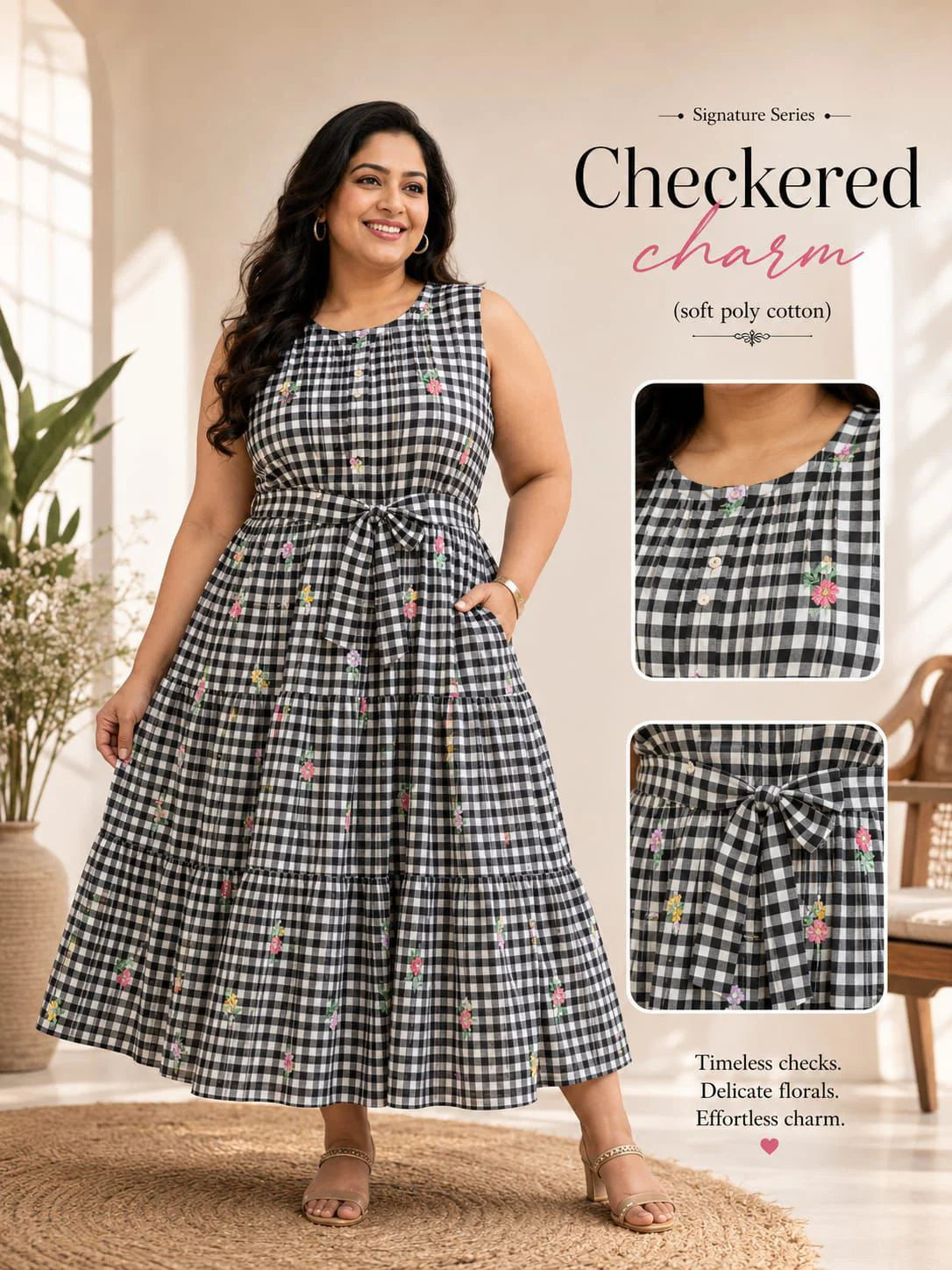Plus Size Checked Frock
