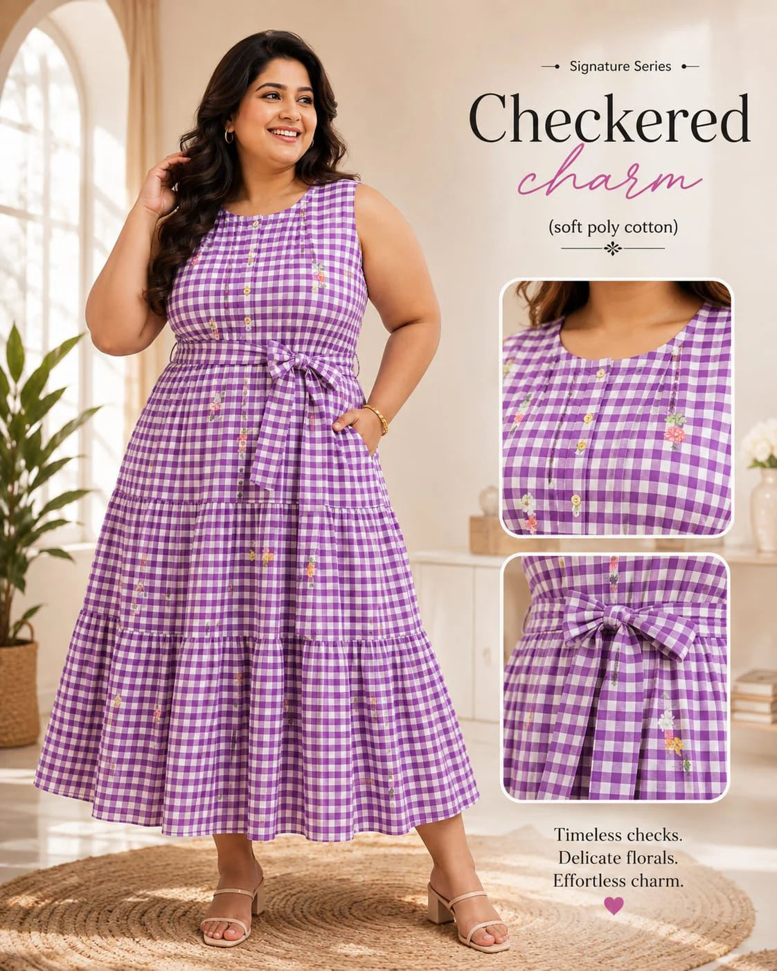Plus Size Checked Frock