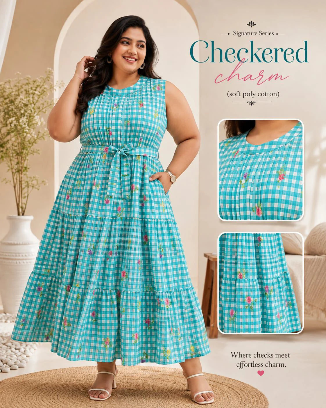 Plus Size Checked Frock