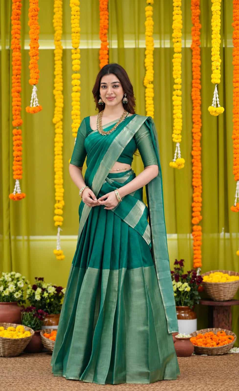Jackaurd Gold Silk Half Saree