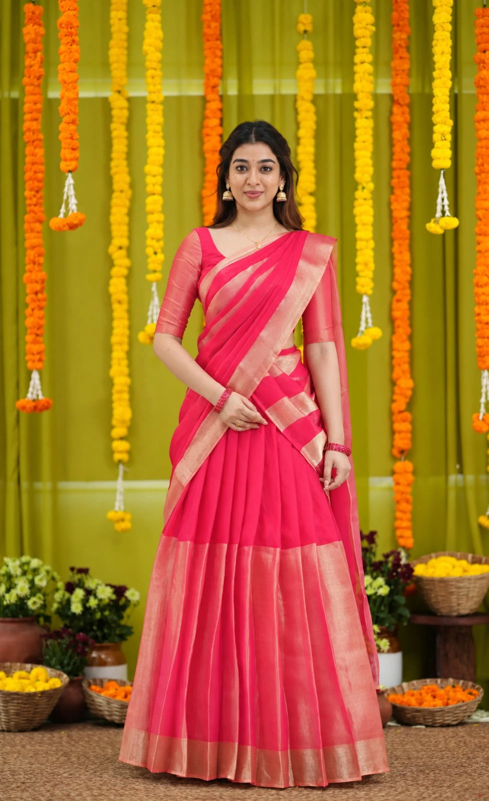 Jackaurd Gold Silk Half Saree