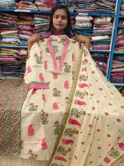 Plus Size Dhabu Cotton Kalamkari 3pcs Set