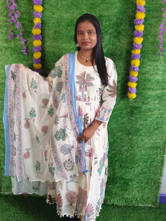 Anarkali Half White 3pcs Set