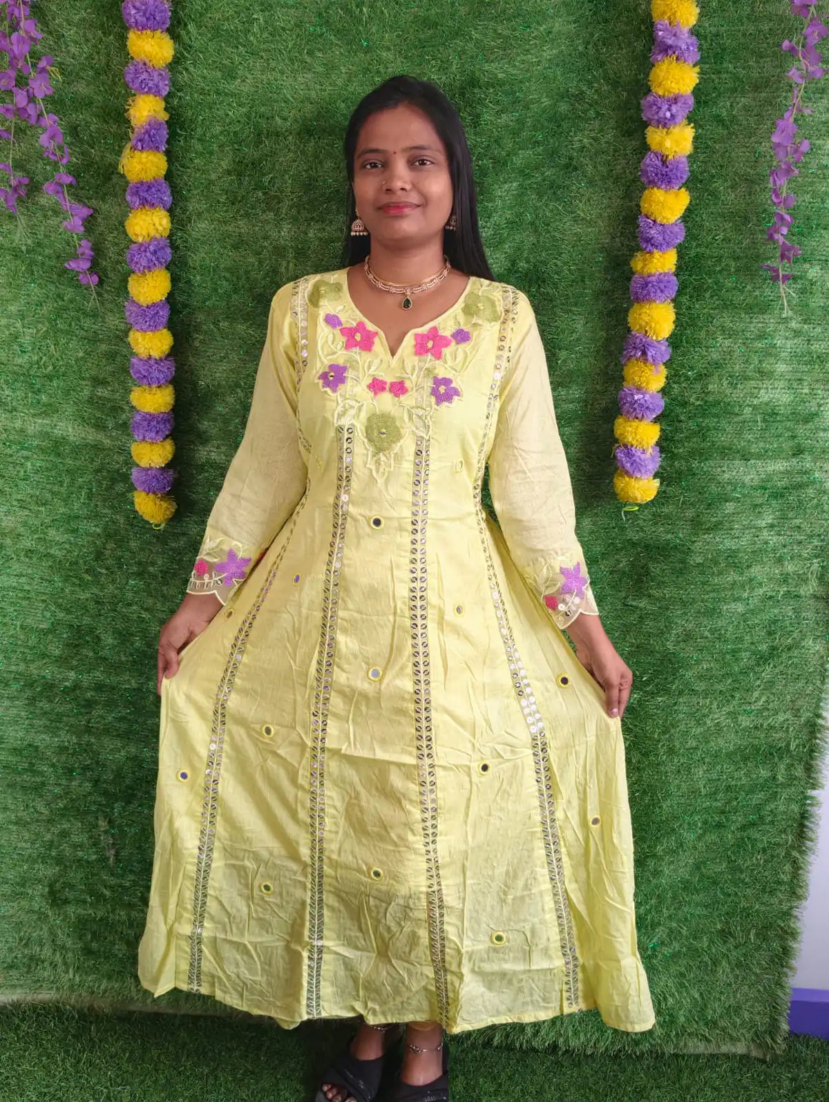 Mulmul Cotton Mirror Anarkali