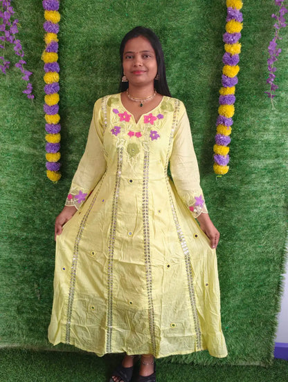 Mulmul Cotton Mirror Anarkali
