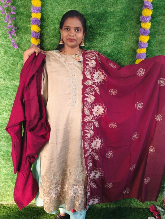 Plus Size Vizhitra silk Party Wear 3pcs Set Side Open