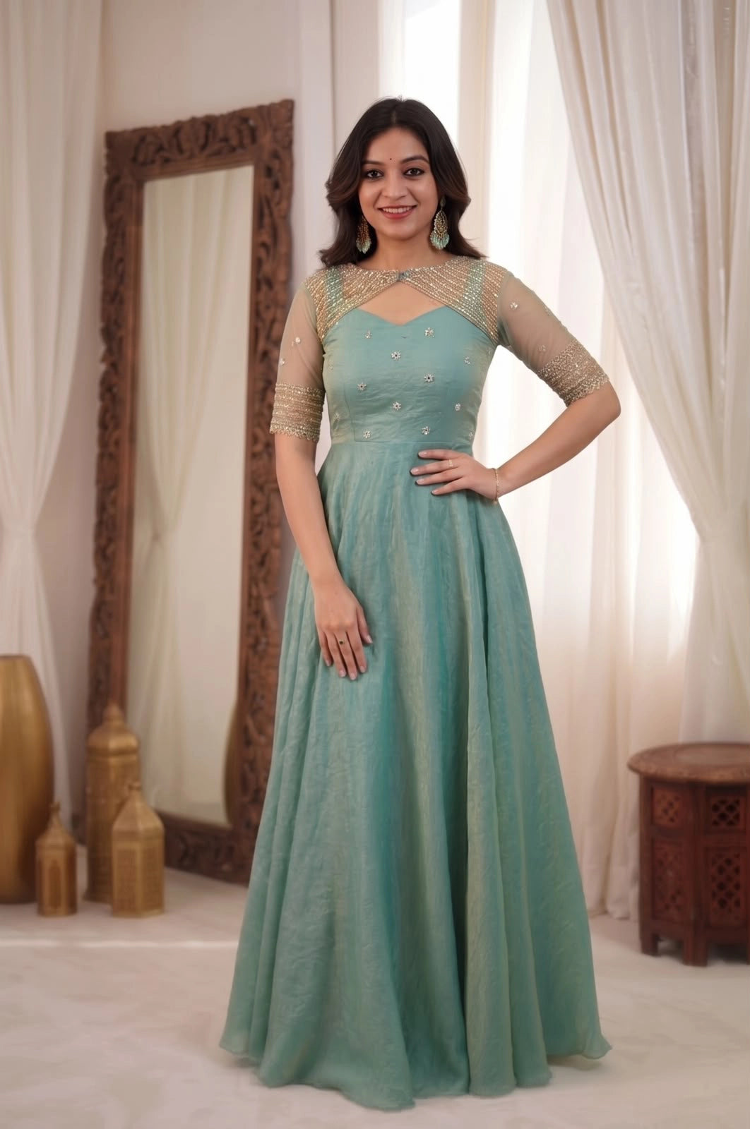 Crunchy Silk With Over Jacket 3pcs Set