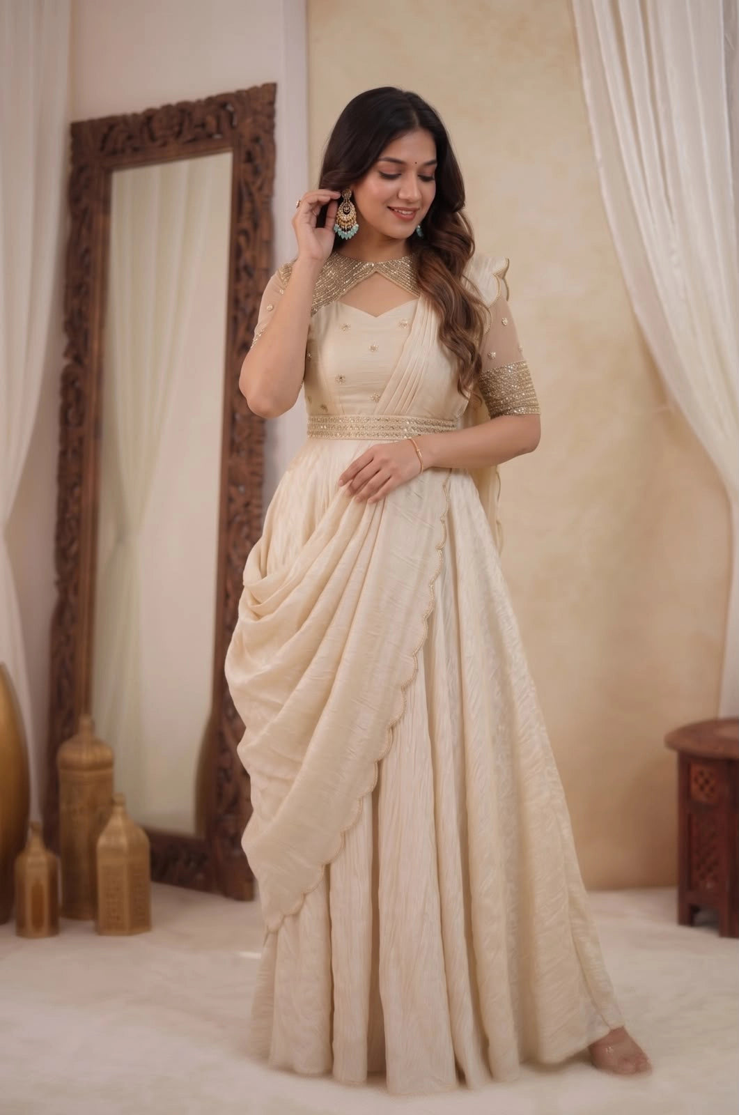 Crunchy Silk With Over Jacket 3pcs Set