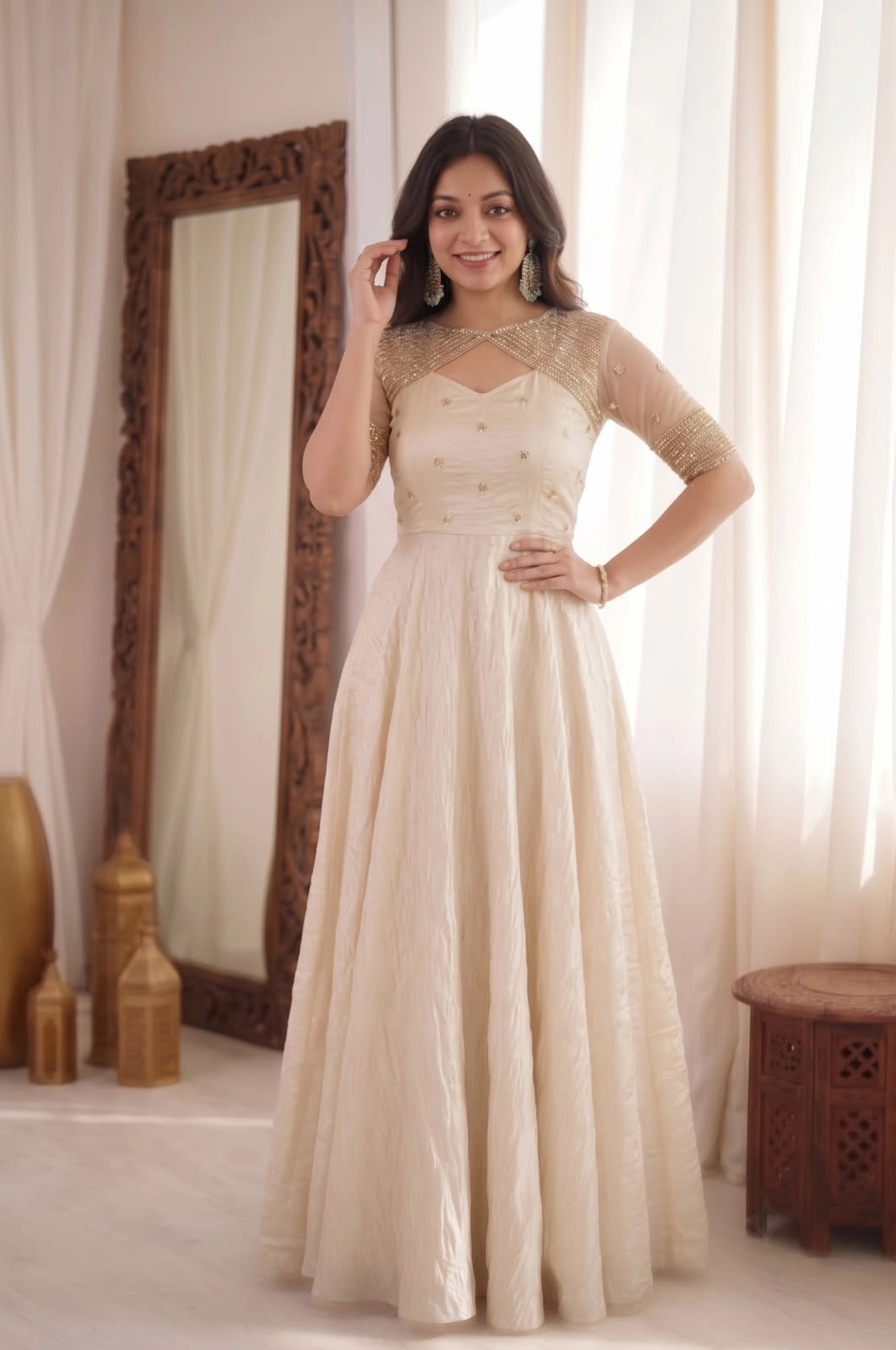 Crunchy Silk With Over Jacket 3pcs Set