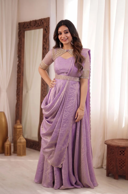 Crunchy Silk With Over Jacket 3pcs Set