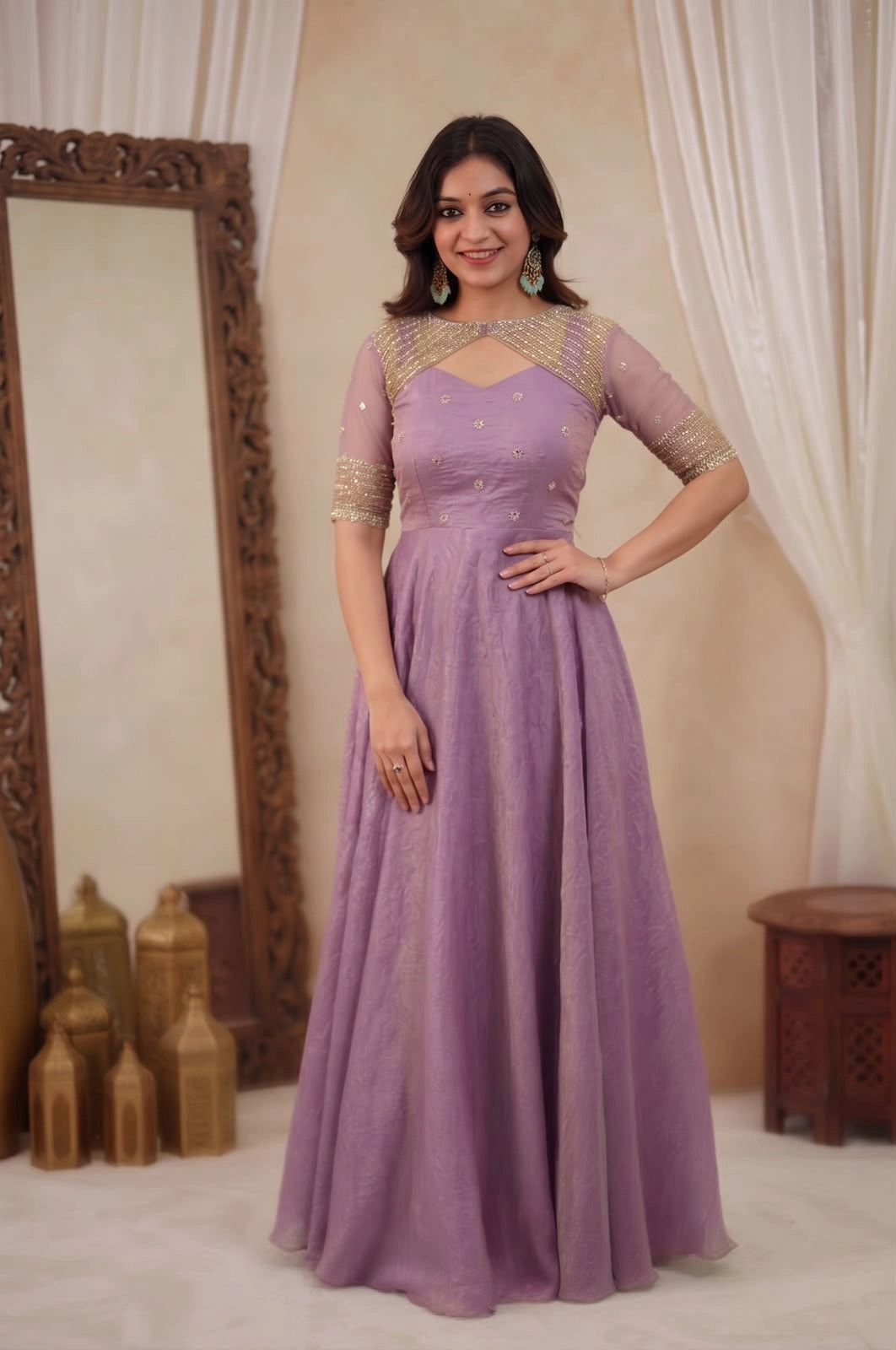 Crunchy Silk With Over Jacket 3pcs Set