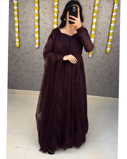 Gown with work Dupatta 2pcs Set