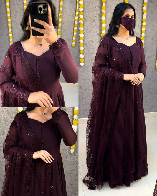 Gown with work Dupatta 2pcs Set