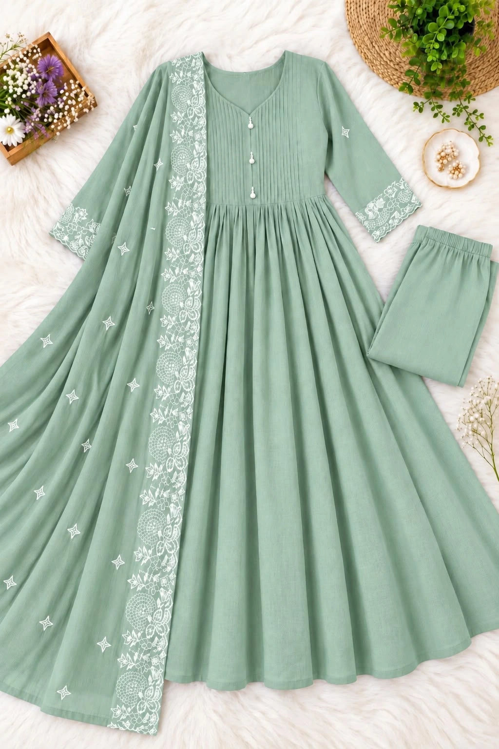 Mulchantheri 3pcs Set Work Dupatta