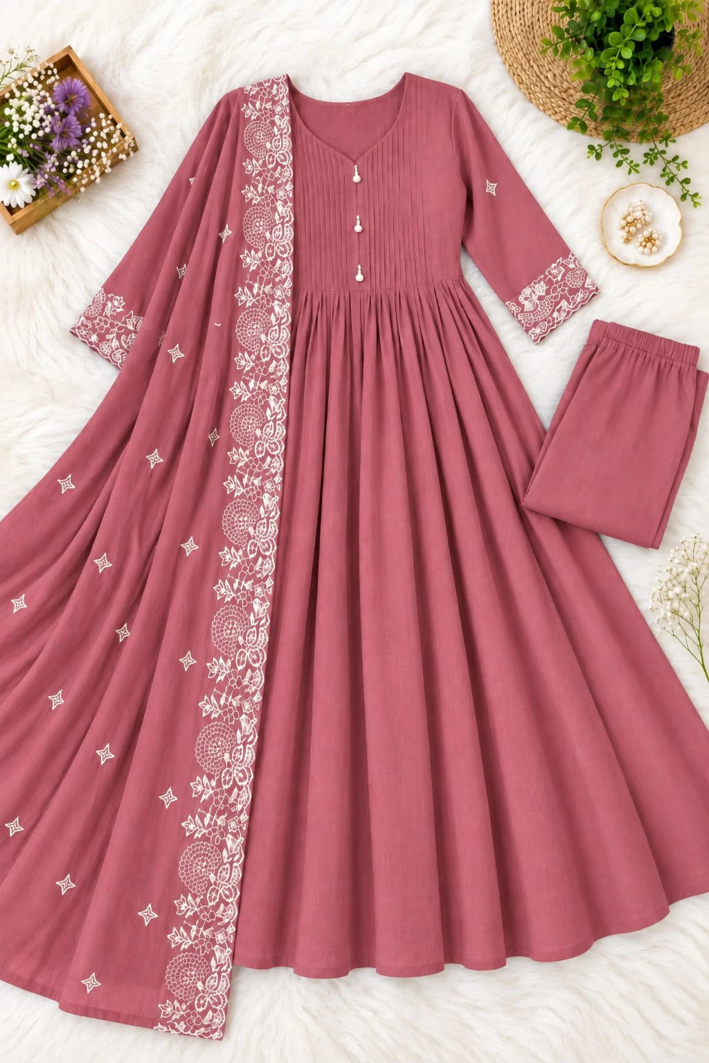 Mulchantheri 3pcs Set Work Dupatta