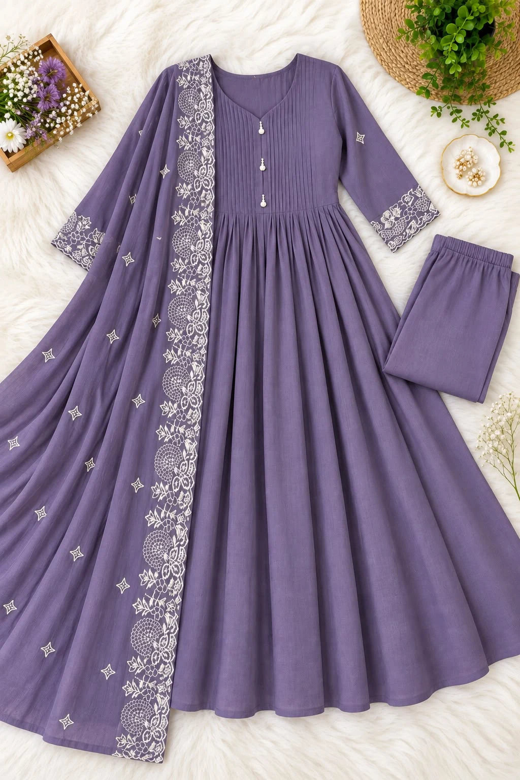 Mulchantheri 3pcs Set Work Dupatta